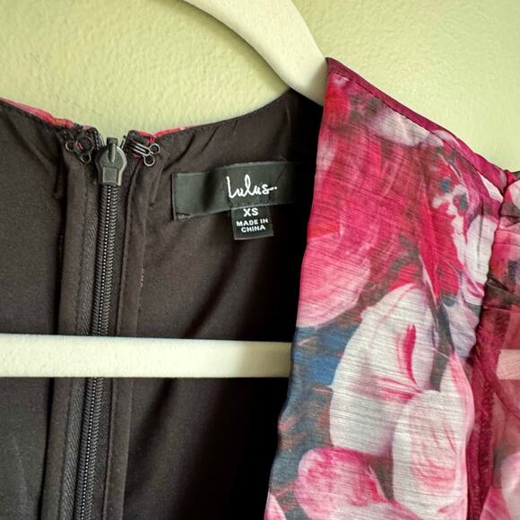 Lulus RSVP Magenta Floral Organza Tie-Front Midi Dress XS Cocktail Semi Formal - Picture 5 of 8